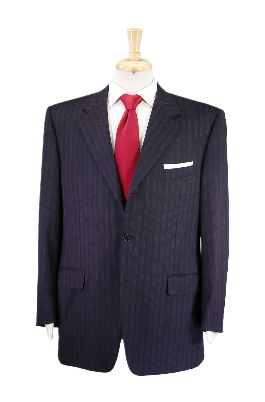 Canali Navy Blue Striped Wool Fleece Suit 42R